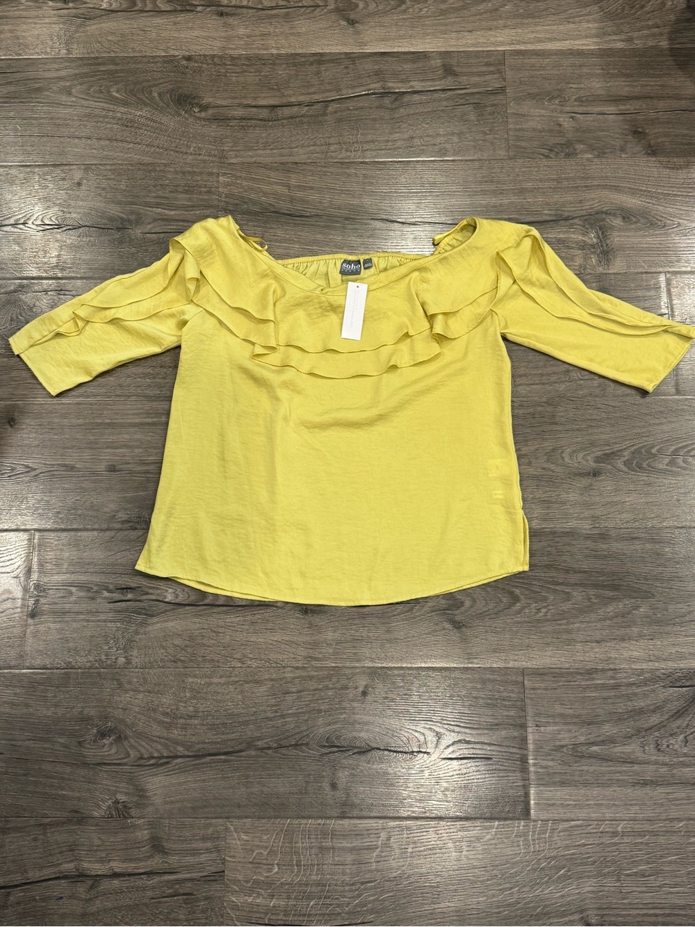 Soho Yellow Ruffled Off-Shoulder Blouse - Picture 2 of 11